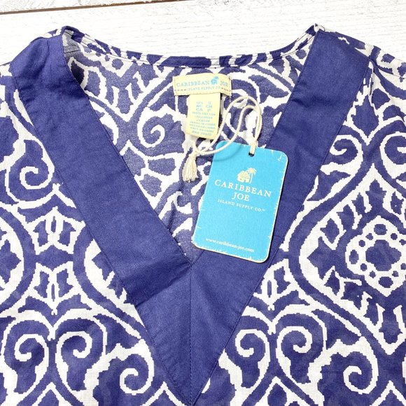 Caribbean Joe Batik Print Tunic Navy White NWT - Picture 7 of 7